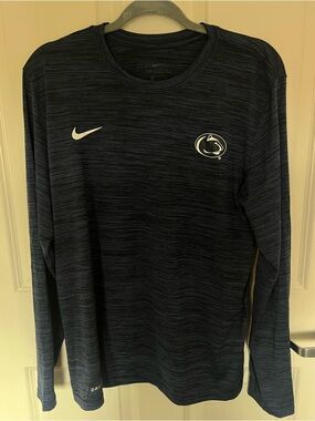 Nike Men's Navy Heather Long-Sleeve Dri-FIT Crew with Penn State Logo
